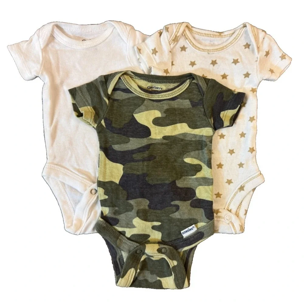Gerber Baby Boy Preemie Bodysuits Short Sleeve Camouflage Tee Clothes Lot Reborn
